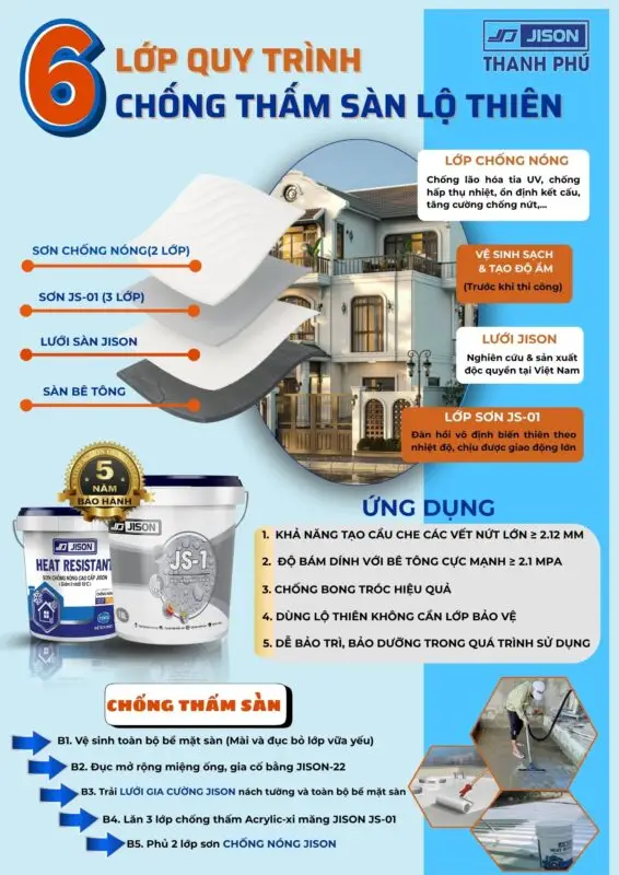 quy trình chống thấm sàn lộ thiên Jison